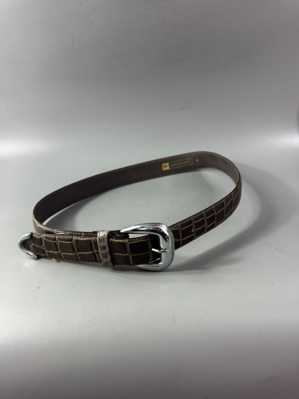 Morgan Taylor Croc Embossed Gray Leather Women's Belt, Size M